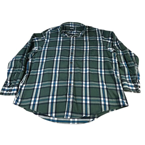 Lands End Flannel Shirt Green White Blue Plaid Men's 3XL/T Long Sleeve Buttons - Picture 1 of 10